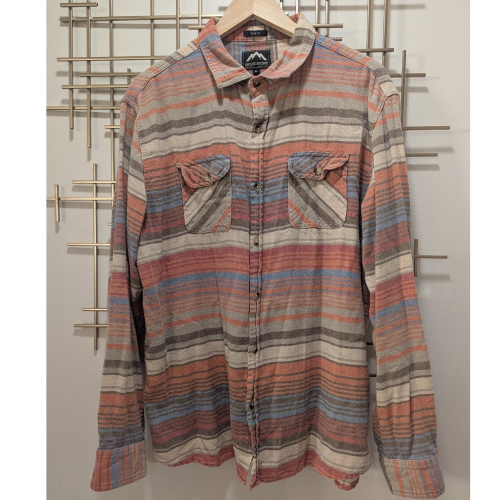 Massive Outdoor Button Up Shirt Multicolor Striped Slim Fit XL Gorpcore Rugged